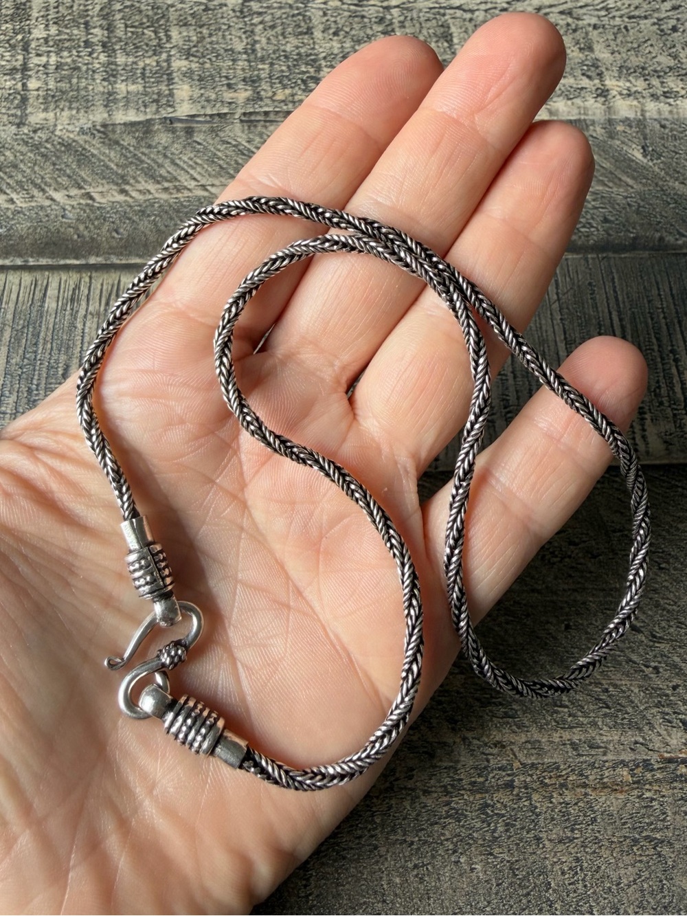 Vintage Balinese Sterling Silver Twisted Foxtail Necklace